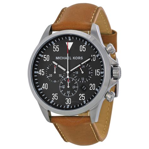 michael kors gage brown leather chronograph black face watch|Men's Michael Kors Gage Chronograph Watch MK8333.